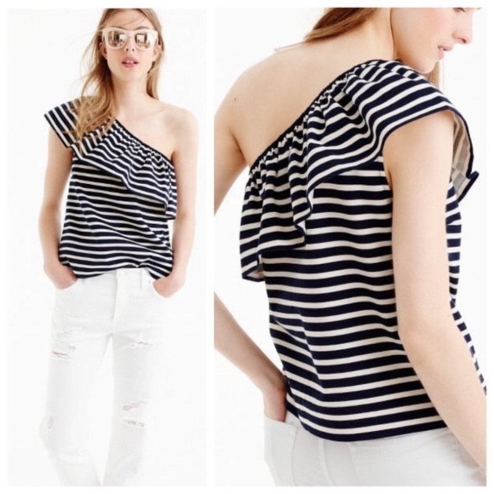 J.Crew Striped One Shoulder Ruffle Top